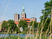Cityscape of Stralsund with the pond Knieperteich. The old town is listed as UNESCO World Heritage. Germany, West-Pomerania