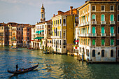 Evening light on the Grand Canal and gondola, Venice, Veneto, Italy