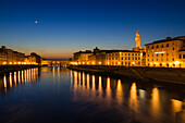 The Arno River and Ponte Vecchio at night, Florence, Tuscany, Italy