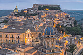 Italy, Sicily, Ragusa, Looking down on Ragusa Ibla at Dusk