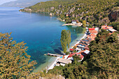 Macedonia, Ohrid and Lake Ohrid, Sheltered beach. UNESCO World Heritage Cultural and Natural Site.