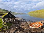 Lake Sorvagsvatn (Leitisvatn), Largest Lake Of Faroe. Island Vagar, Part Of The Faroe Islands In The North Atlantic. Denmark