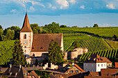 View over town of Hunawihr along the wine route, Alsace Haut-Rhin, France