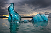 Icebergs float at will in Jokulsarlon lagoon, Iceland, headed for the north Atlantic.