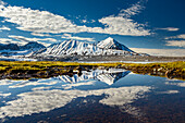 Norway, Svalbard, Spitsbergen. 14th July Glacier, mountain and cloud reflections.