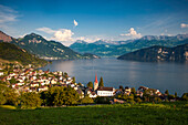 Town of Weggis along the shore of Lake Lucerne, Lucerne, Switzerland