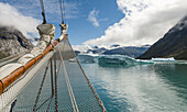 Sailing ship in the Uunartoq Fjord, Puiattukulooq Bay. Southern Greenland, Denmark