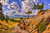 USA, Colorado, Rocky Mountain National Park. Landscape with mountains and rock outcrop.