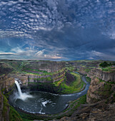 USA, Washington State. Palouse Falls in the spring, with an approaching storm, at Palouse Falls State Park.