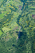 Afrika, Äthiopien, Äthiopisches Hochland, West-Amhara. Luftaufnahme der Landschaft zwischen Lalibela und Gondar.