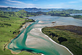 Hoopers Inlet and farmland, Otago Peninsula, Dunedin, South Island, New Zealand