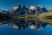 Cuernos del Paine (Hörner des Paine) bei Sonnenuntergang, Torres del Paine National Park, Chile, Südamerika, Patagonien
