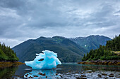 USA, Alaska, Petersburg, Large iceberg from LeConte Glacier grounded at low tide in LeConte Bay on summer evening