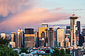 Seattle, Washington State, USA. Downtown Seattle at sunset on a summer day.