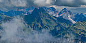 Mountain panorama from the Fellhorn, 2038m, to the Höfats, 2259m, Allgäu Alps, Allgäu, Bavaria, Germany, Europe