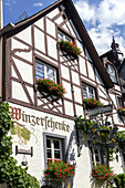 Winzerschenke, Fachwerkhaus, Beilstein an der Mosel,  Cochem-Zell, Rheinland-Pfalz, Deutschland