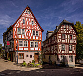 Fachwerkhäuser in der Altstadt, links das "Haus der 7 Laster", Limburg an der Lahn, Hessen, Deutschland
