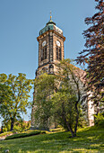 Kirchturm der Stadtkirche Stolpen, Sächsische Schweiz, Sachsen, Deutschland