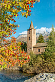Church of Sils Baselgia in autumn, Engadin, Graubünden, Switzerland
