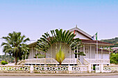 Regional government guest house with Travelers Tree, Ravenala madagascariensis, in Santo António on the island of Príncipe in West Africa