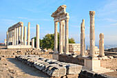 Turkey, Izmir Province, Bergama, Pergamon. Ancient cultural center. Temple of Trajan on the acropolis. UNESCO Heritage site.