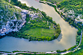 Italy, Adige river bend and vineyards