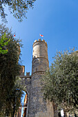 Turm der Porta Soprana, Bau aus dem 12. Jahrhundert, Genua, Ligurien, Italien.