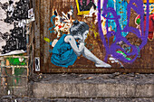 Straßenmalerei an einer Wand nahe Alexanderplatz, Berlin, Deutschland