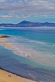 Spain, Canary Islands, Fuerteventura Island, Costa Calma, high angle view of Playa de Sotavento beach