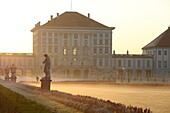 Sunrise in Nymphenburg Park with Nymphenburg Palace, Munich, Upper Bavaria, Bavaria, Germany