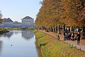 Castle Canal with the main wing of Nymphenburg Castle, Munich, Upper Bavaria, Bavaria, Germany