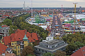 View over the Theresienwiese, Oktoberfest, Munich, Upper Bavaria, Bavaria, Germany