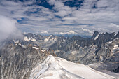 View from the Aiguille du Midi with the Talèfre Glacier in the background, Vallée de Chamonix-Mont-Blanc, Le Mont-Blanc, Bonneville, Haute-Savoie, Auvergne-Rhône-Alpes, France
