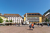 Tourists in Walther Square, Bozen, South Tyrol, Italy