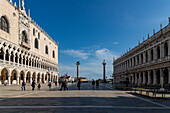 Doge's Palace and Marciana Library overlook the San Marco square, Venice, Veneto, Italy.