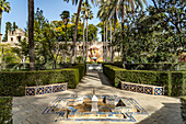 Fountain in the gardens of the Alcázar Royal Palace, Seville Andalusia, Spain