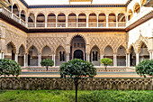 Inner courtyard Patio de las Doncellas, Alcazar Royal Palace, Seville Andalusia, Spain