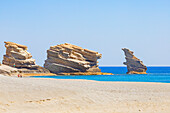 "The Three stones" standing at Triopetra beach, Triopetra, Southern Crete, Crete, Greek Islands, Greece