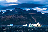 Icebergs off the south coast of Greenland, Labrador Sea, Qaqortoq District, Kujalleq Municipality, Greenland