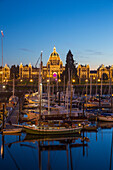 Parlamentsgebäude, Twilight, Victoria, Hafen, Vancouver Island, British Columbia, Kanada