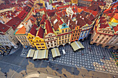 Europe, Czech Republic, Prague. Overview of colorful architecture in old town