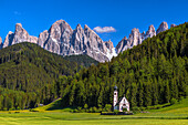 Europe, Italy, Dolomites, Val di Funes. Chapel of St. Barbara in mountain valley