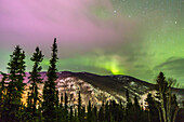 USA, Alaska, Fairbanks. Aurora borealis über Berglandschaft
