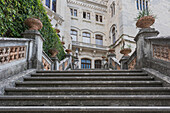 Stairs to Miramare Castle on the Gulf of Trieste, Friuli Venezia Giulia, Italy.