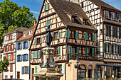 The Roesselmann fountain Fontaine Roeselmann in the old town of Colmar, Alsace, France