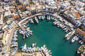 The port of Kyrenia or Girne from the air, Turkish Republic of Northern Cyprus, Europe