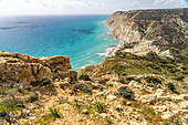 Hiking trail on the cliffs of Cape Aspro near Pissouri, Cyprus, Europe