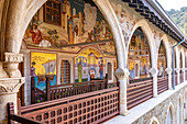 Mosaics in the corridor of Kykkos Monastery in Troodos Mountains, Cyprus, Europe