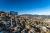 Durmitor sign at Curevac viewpoint peak, Durmitor National Park, Lobljak, Montenegro, Europe