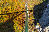 Shadow of Tara Bridge, Tara River and Canyon in Autumn, Pljevlja, Montenegro, Europe
